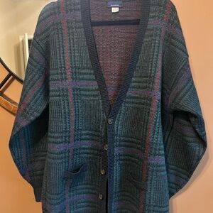 Vintage Mark Shale Houndstooth grandpa Cardigan 100% Virgin Wool Sz L